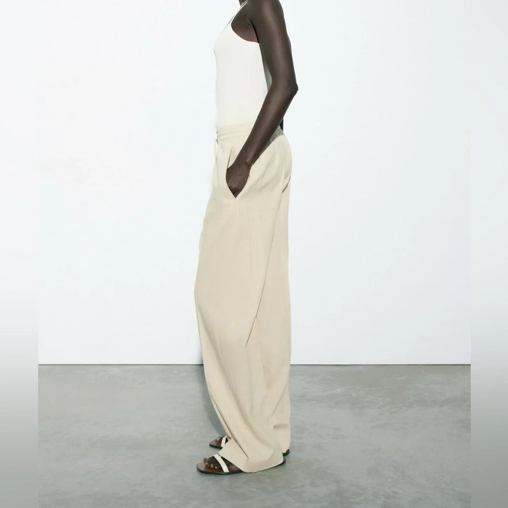 ZARA textured wide leg linen pants